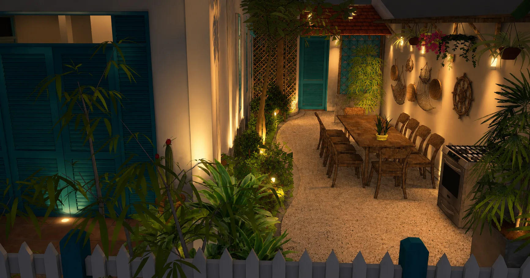 Design render of Xóm Chài's outdoor BBQ yard