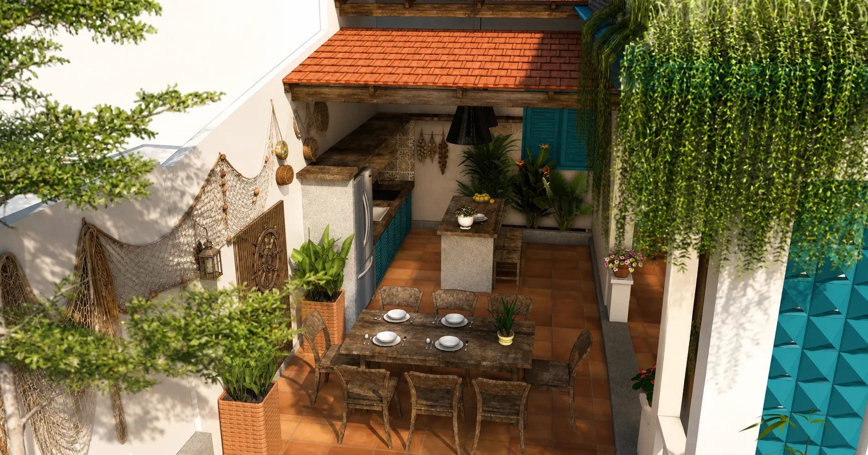 Design render of Xóm Chài's shared kitchen