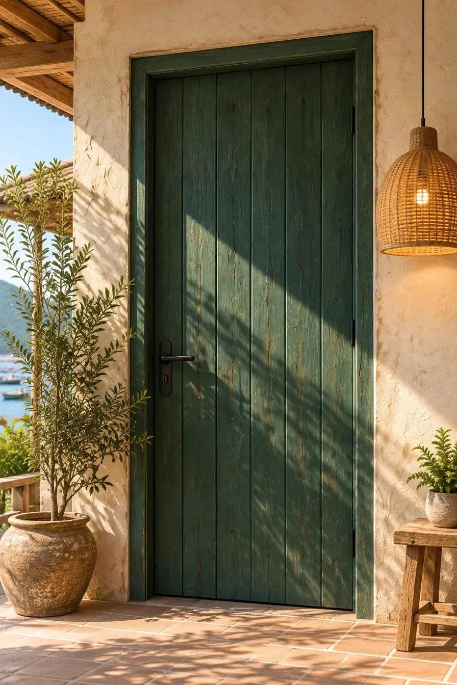 Design render of Xóm Chài's dark green wooden door